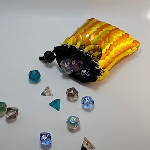 Dragon Scale Dice Bag | DND Dice Bag | 4x5.5 Orange and Yellow | Scalemail
