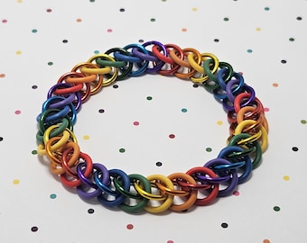 Rainbow Chainmail Bracelet - Anodized Aluminum Half Persian Weave