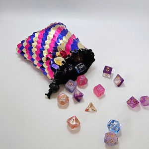 Dragon Scale Bag | DND Dice Bag | 4×5.5 Pink Gold and Purple | Scalemail