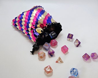 Dragon Scale Bag | DND Dice Bag | 4×5.5 Pink Gold and Purple | Scalemail