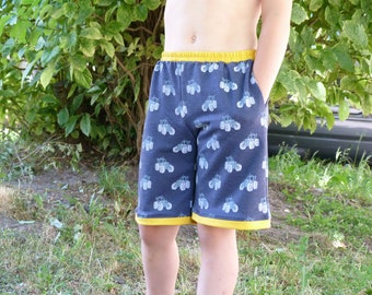 Boy shorts Blue shorties with tractor for toddler Short pants for boy child Guy clothes Stylish short trousers for son Trousers with pockets