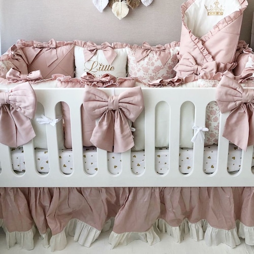 Extra Long Pink Crib Skirt With Pom Poms or Tassels Etsy