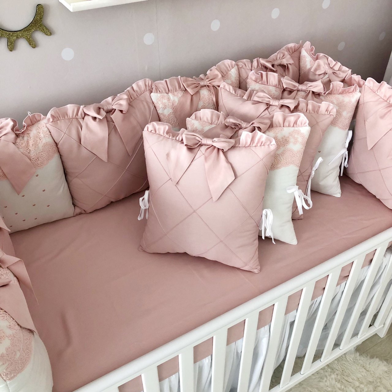 Baby bumper and crib set. Crib bumber pads with crib sheet. Etsy