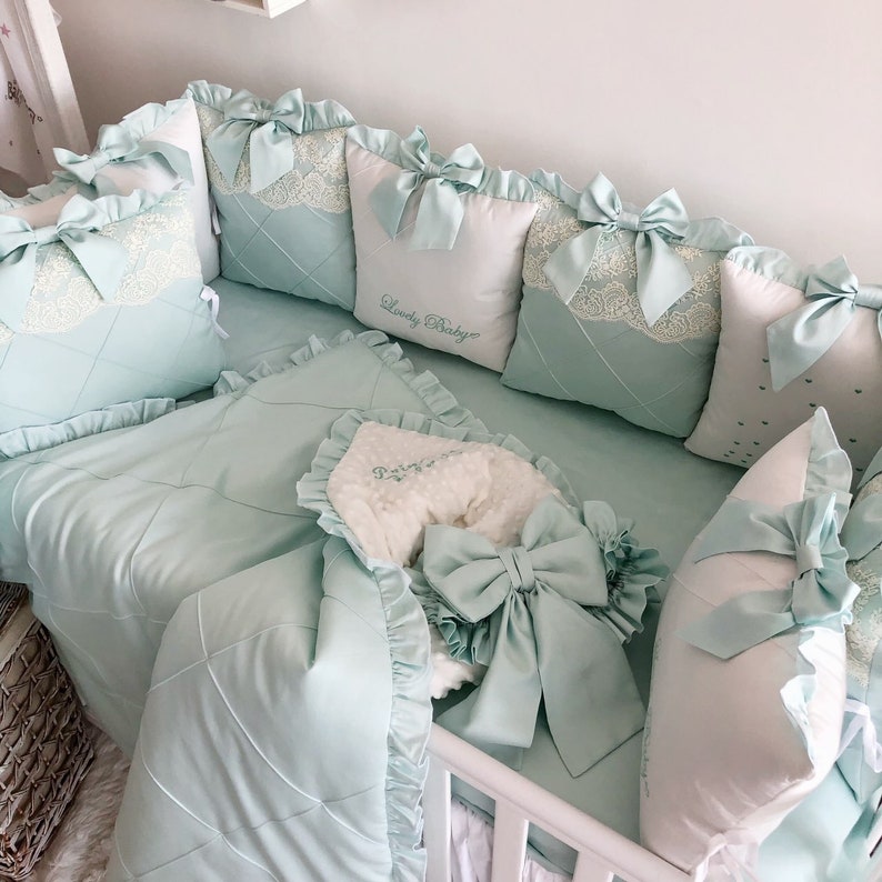 Baby Bumper Set for Girl. Crib Bumber Pads With Crib Sheet. Etsy