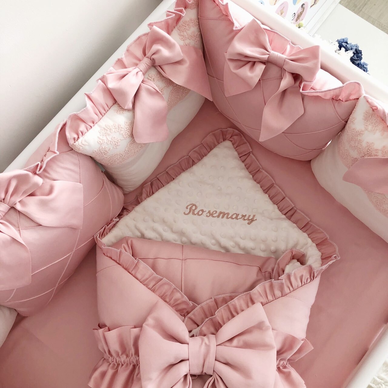 Personalized Crib bedding set for baby girl. Pink pillow crib Etsy
