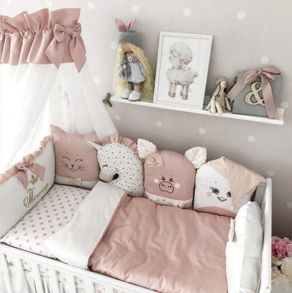 Crib Bumper Pads Crib Bedding Set For Baby Girl Baby Crib Etsy