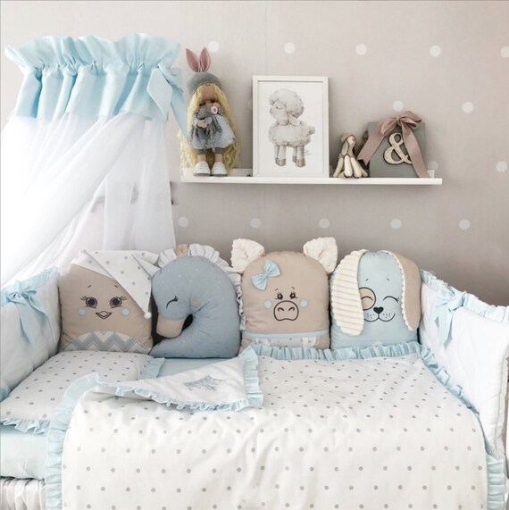 Crib Bedding Set For Boy Pillow Bumper Crib Bumper Pads Etsy