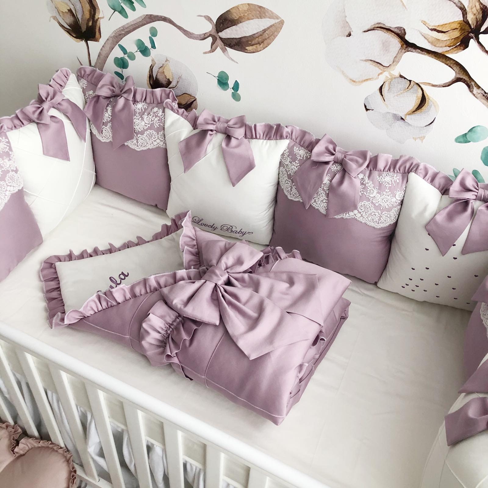 Baby Bumper Set for Girl. Crib Bumber Pads With Crib Sheet. Etsy