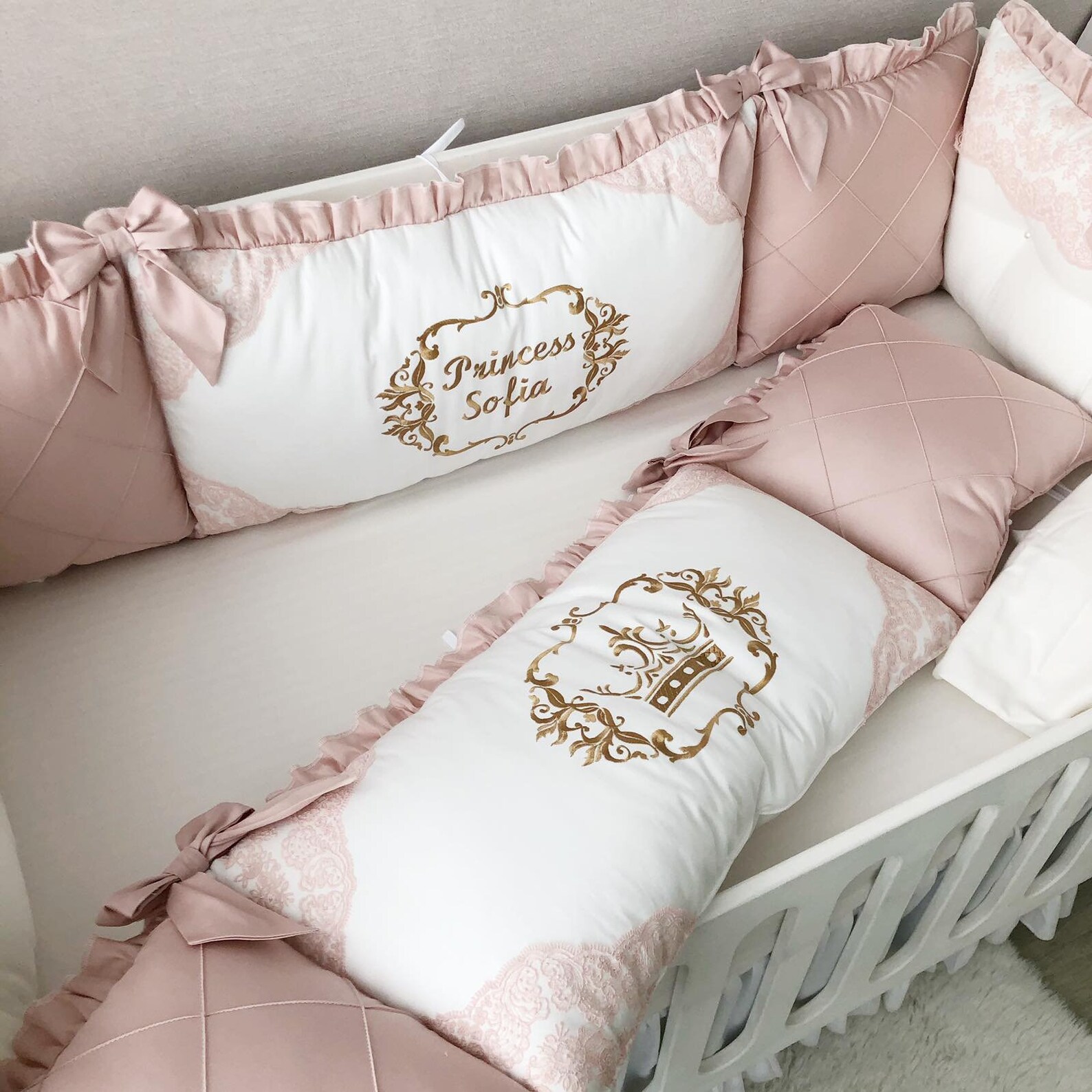 Baby bumper set for girl. Crib bumber pads with crib sheet. Etsy