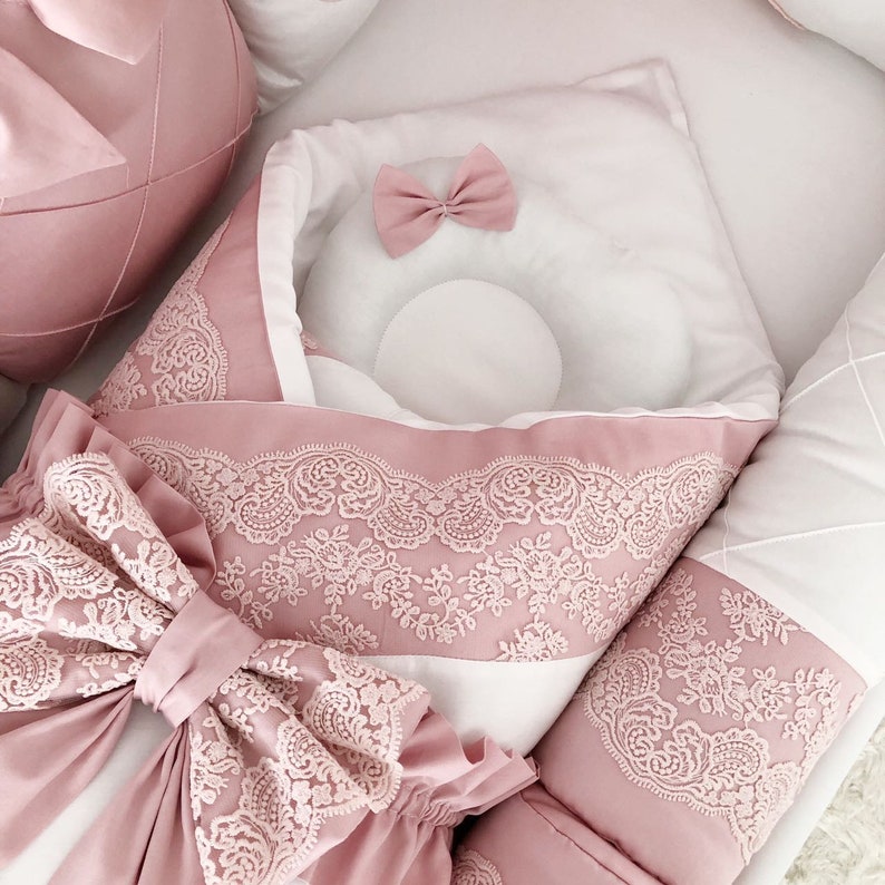 Baby Girl Crib Bedding Set With Bumper Personalized Crib Etsy