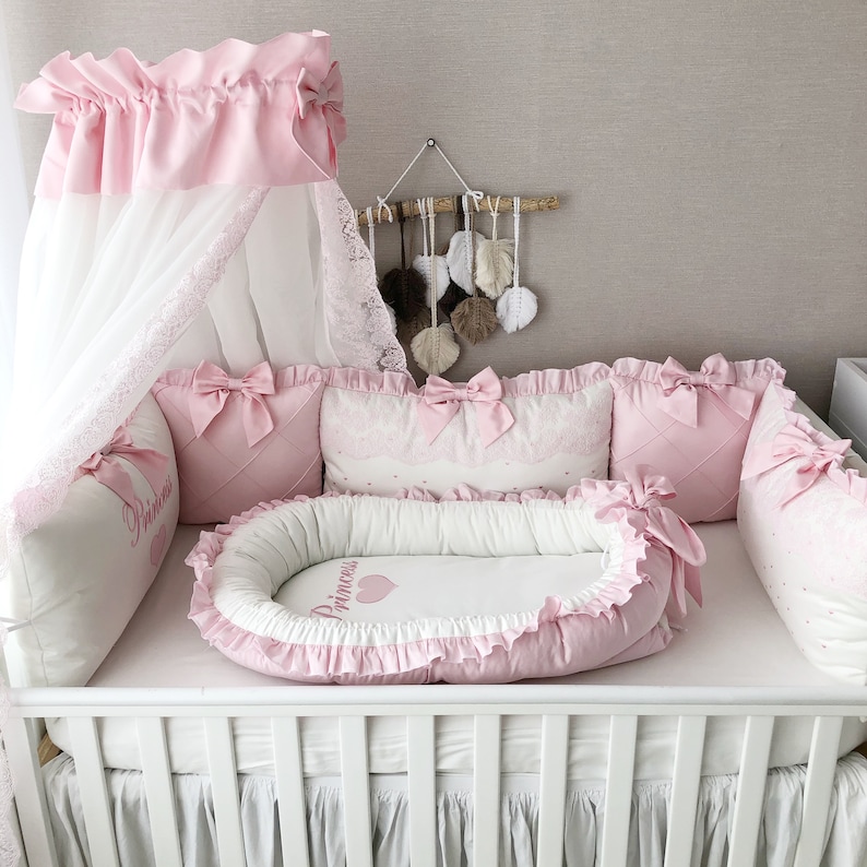 Baby bumper set for girl. Crib bumber pads with crib sheet. Etsy