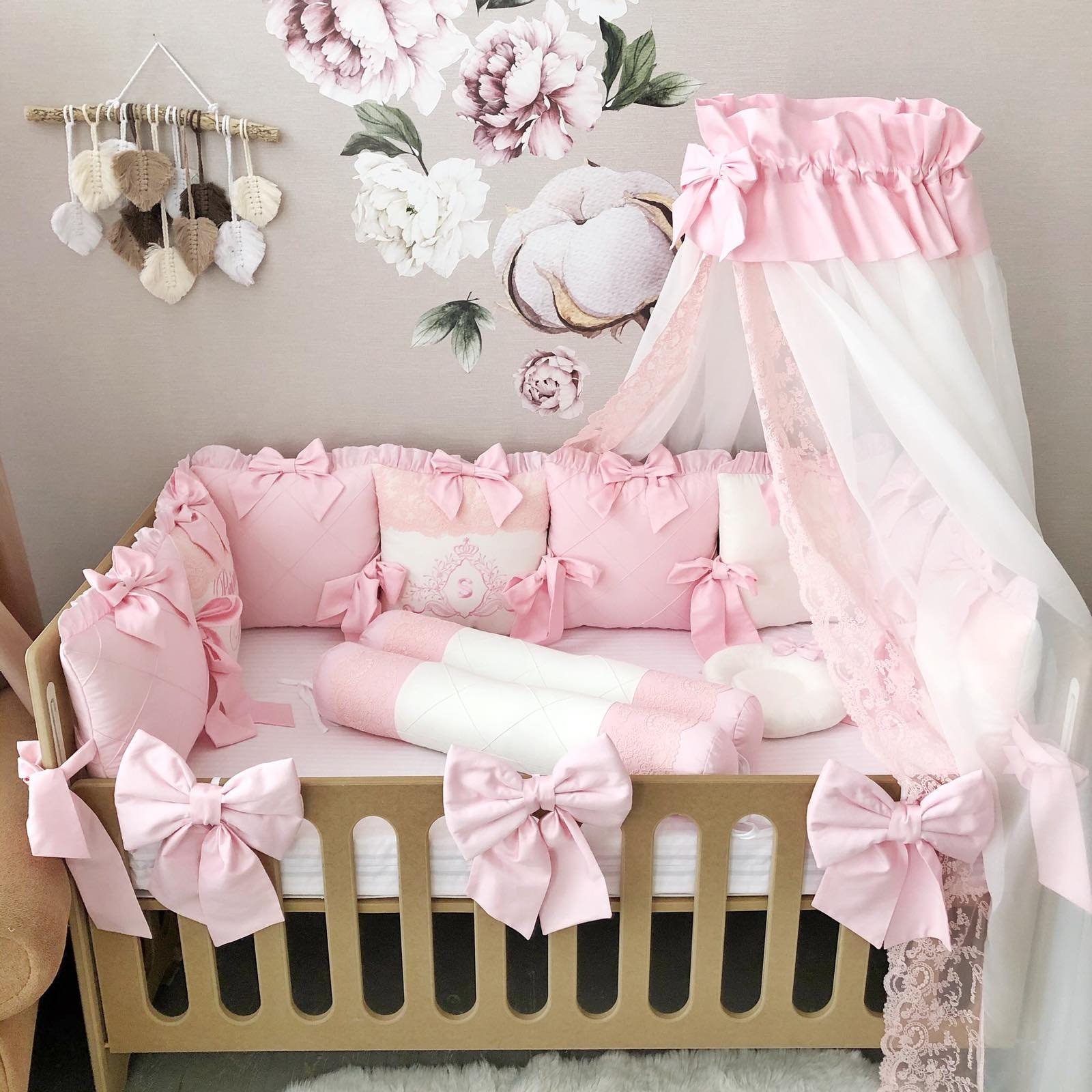 Baby Girl Crib Bedding Set With Bumper Personalized Crib Etsy
