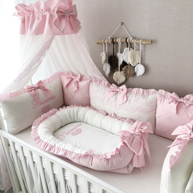 Baby bumper set for girl. Crib bumber pads with crib sheet. Etsy