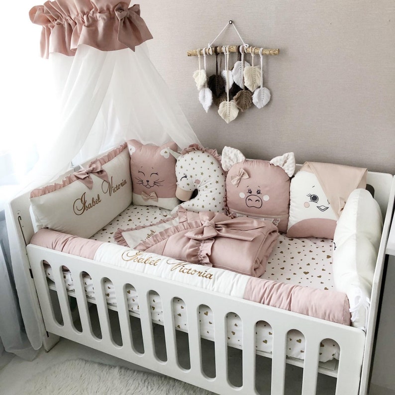 Crib Bumper Pads Crib Bedding Set For Baby Girl Baby Crib Etsy