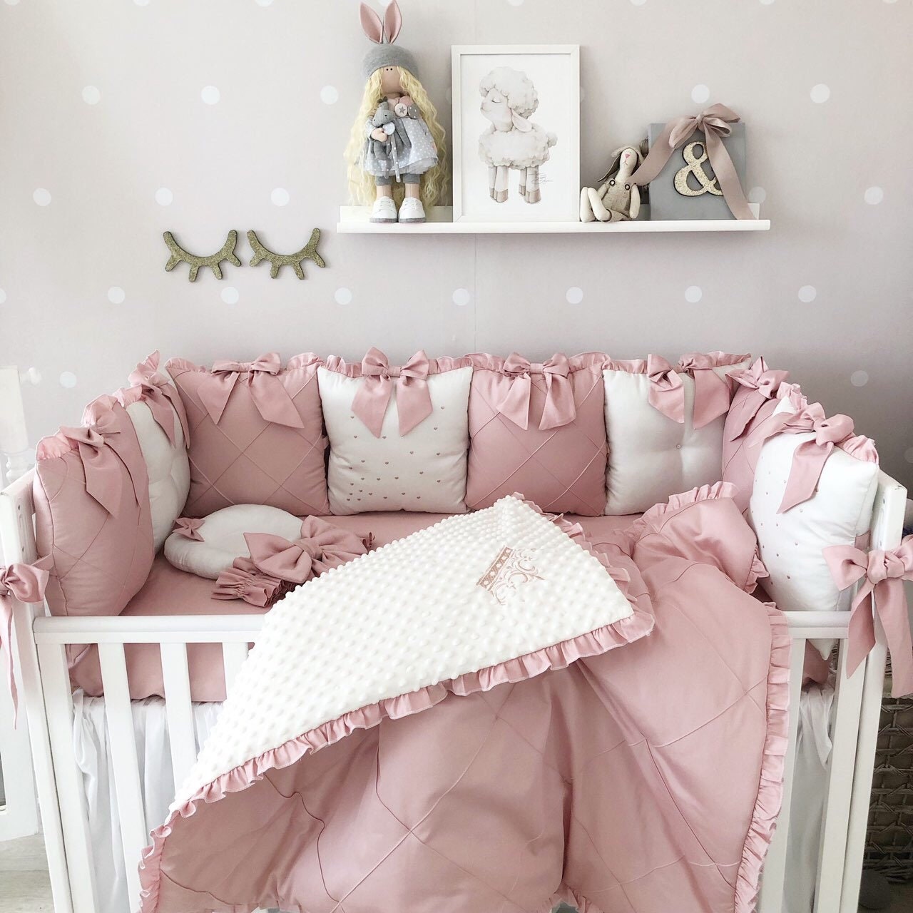 Baby bumper and crib set. Crib bumber pads with crib sheet. Etsy