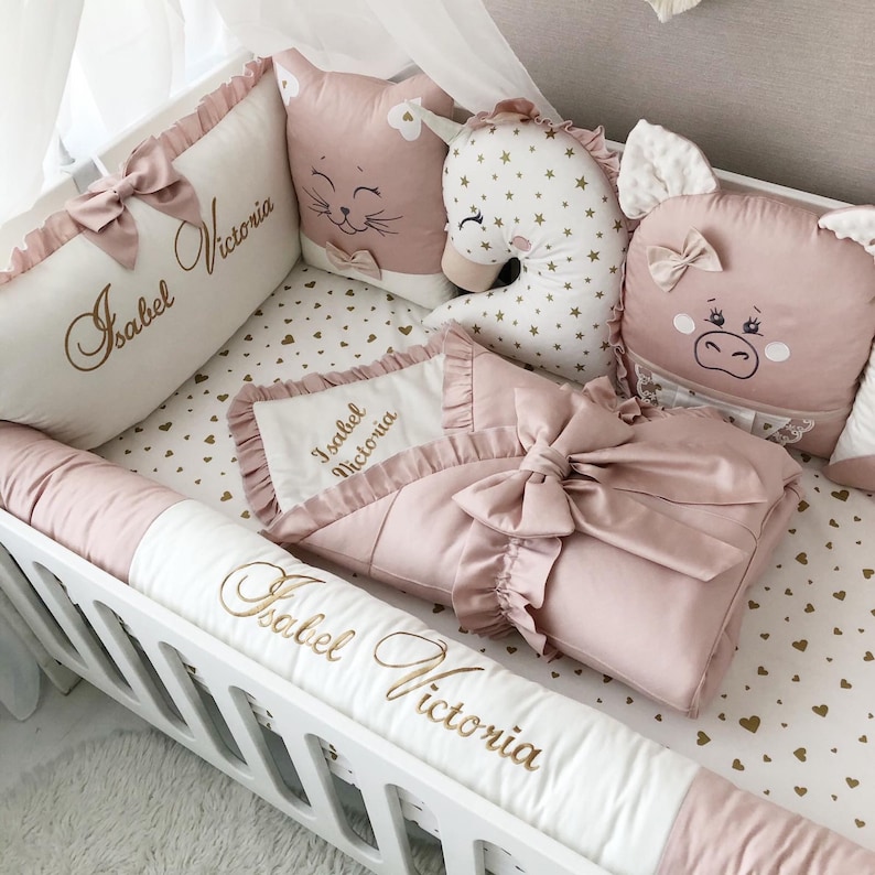 Crib Bumper Pads Crib Bedding Set For Baby Girl Baby Crib Etsy
