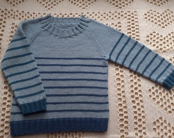 Hand knitted baby sweater, merino baby sweater, baby pullover, hand knit baby jumper, striped baby sweater, size 74, 6 months