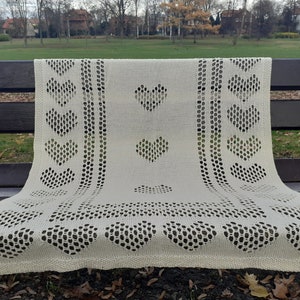 Hand knitted baby blanket, lace baby blanket, lacy hearts baby wrap, merino baby wrap, "Kindhearted" baby blanket