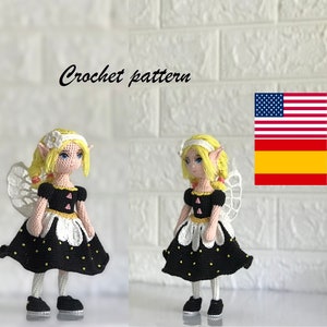 Crochet Daisy fairy pattern doll, PDF in English and Español, PATRÓN MUÑECA- #D2021