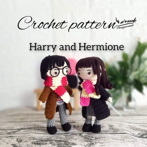 Patrón Harry y Hermione patrón amigurumi muñeco, PDF en inglés