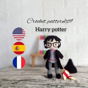 Amigurumi pattern doll for Wizard Harry, PDF in English, French and Español, PATRÓN MUÑECA- #D3521