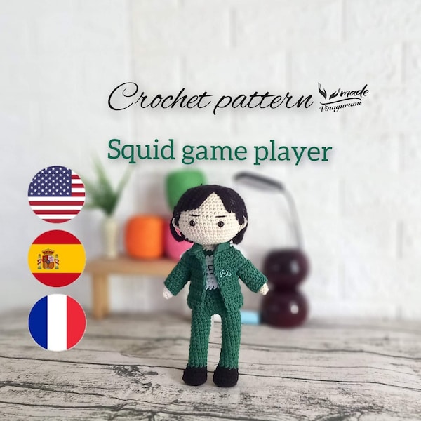 Squidgame  Player 456 Amigurumi pattern doll, PDF in English, French and Español, PATRÓN MUÑECA- #D3421