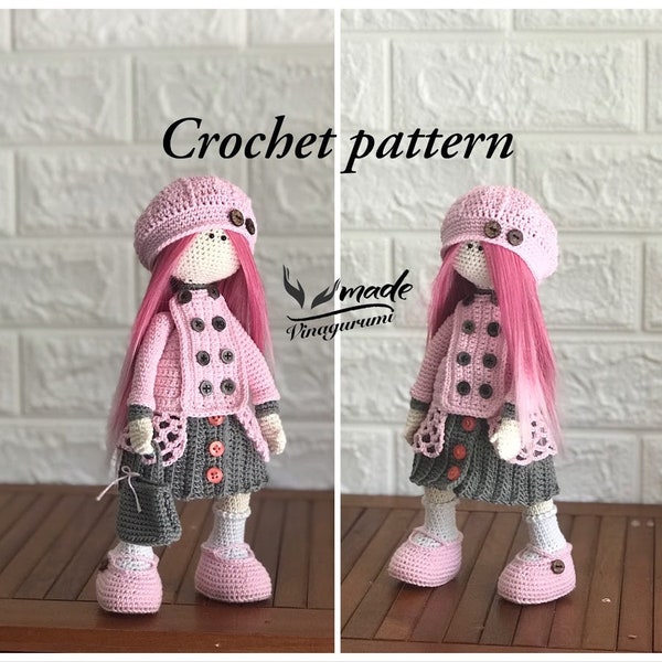 Poupée Pinkie poupée crochet patron, poupée tricot, poupée amigurumi- #D0421