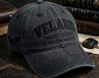 Embroidered To The Stars Who Listen Hat, Velaris Night Court Cap, ACOTAR Bookish Gift, Dark Aesthetic Reader Hat, Bat Wing Embroidery