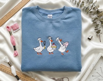 Embroidered Goose Baking Sweatshirt, Cute Chef Goose Hoodie, Baker Gift, Pastry Lover Crewneck, Animal Embroidery, Culinary Student Gift