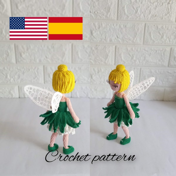 Crochet Tinker bell fairy pattern doll, PDF in English and Español, PATRÓN MUÑECA- #D2121