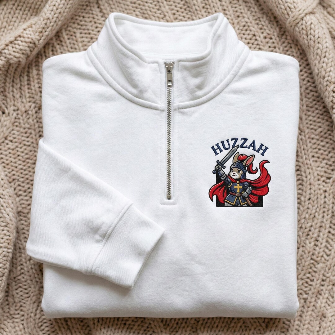 Embroidered Rabbit Knight Quarter Zip, Medieval Hare Warrior Pullover ...