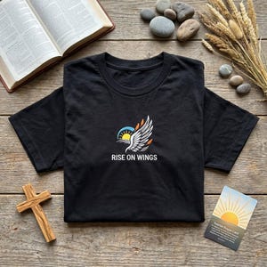 Rise on Wings Embroidered T-shirt, Christian Eagle Shirt, Faith Based Apparel, Religious Gift for Him, Isaiah 40 31 Tee, Scripture Shirt