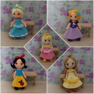 5 princess doll pattern - amigurumi pattern doll, PDF in English,