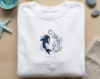 Moon Spirits Embroidered Pullover, Northern Water Tribe Koi Yin Yang Shirt, ATLA Inspired Anime Gift