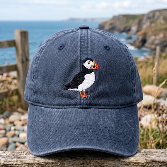 Atlantic Puffin Hat, Embroidered Wash Dad Cap, Sea Bird Lover Gift, Coastal Nature Headwear, Cute Puffin Cap, Iceland Souvenir