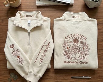 Astarion Approves Embroidered Sweatshirt, BG3 Quarter Zip Shirt, Baldur’s Gate 3 Gamer Gift