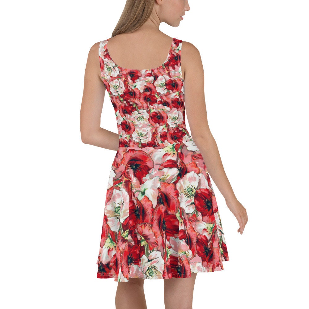 Red Poppy Dress Red Floral Dress Poppy Party Dress Skater - Etsy