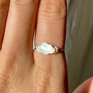 Dainty Pearl Cloud Ring. Sterling Silver Filled Ring. Wire Wrapped Ring. Silver Cloud Ring. Boho Ring. Dainty Ring. Unique Gift for Her.