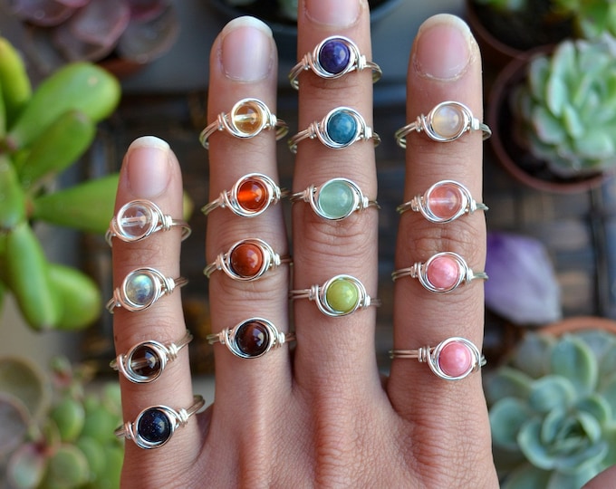 Sterling Silver Filled Gemstone Bead Ring. FREE Shipping. Silver Wire ...