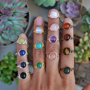 Large Gemstone Bead Ring. FREE Shipping. Wire Wrapped Bead Ring. Healing Crystal Ring. Any Gemstone. All Sizes. Silver Ring. Boho Jewelry.
