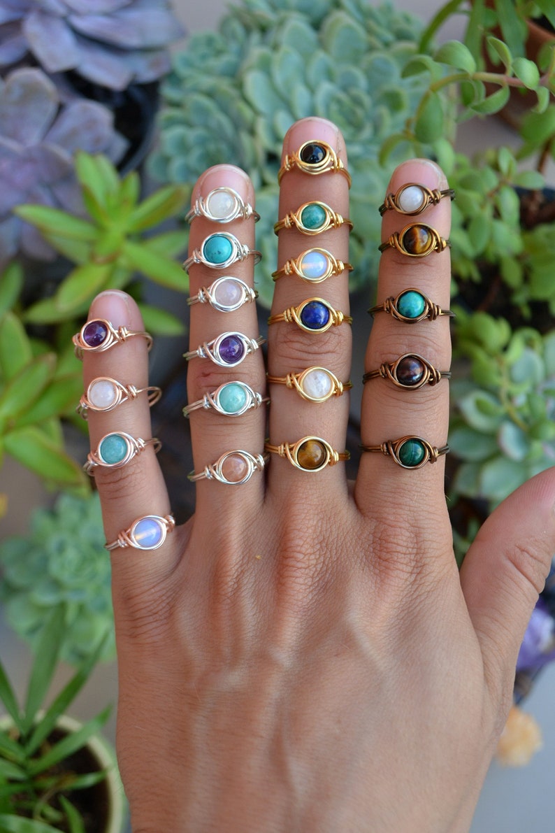 Gemstone Bead Ring. Wire Wrapped Bead Ring. Healing Crystal Etsy