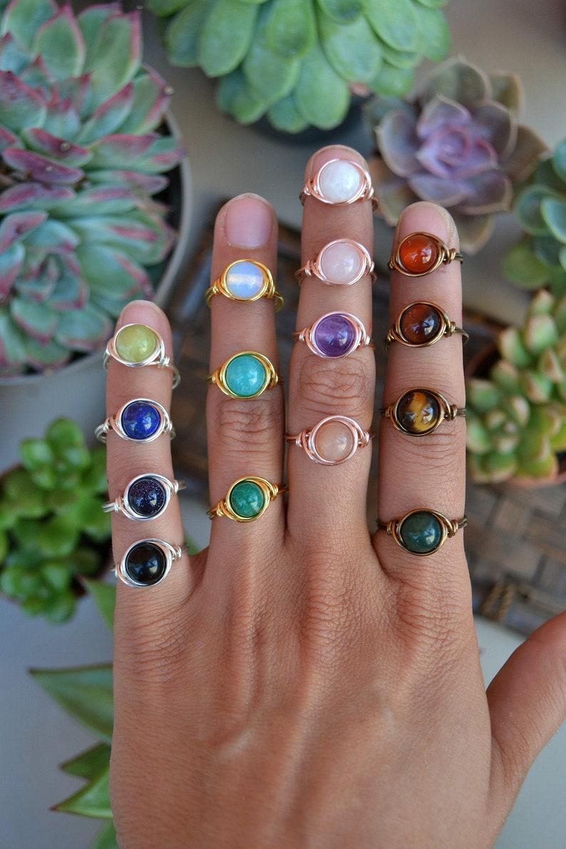 Large Gemstone Bead Ring. Wire Wrapped Bead Ring. Healing Etsy.de
