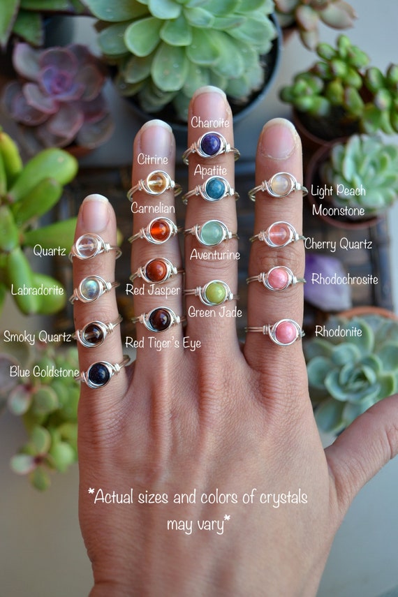 Wire Wrapped Crystal Rings Healing Stone Natural Amethysts Lapis Aventurine  Pink Quartz Women Heart Rings Party Wedding Jewelry
