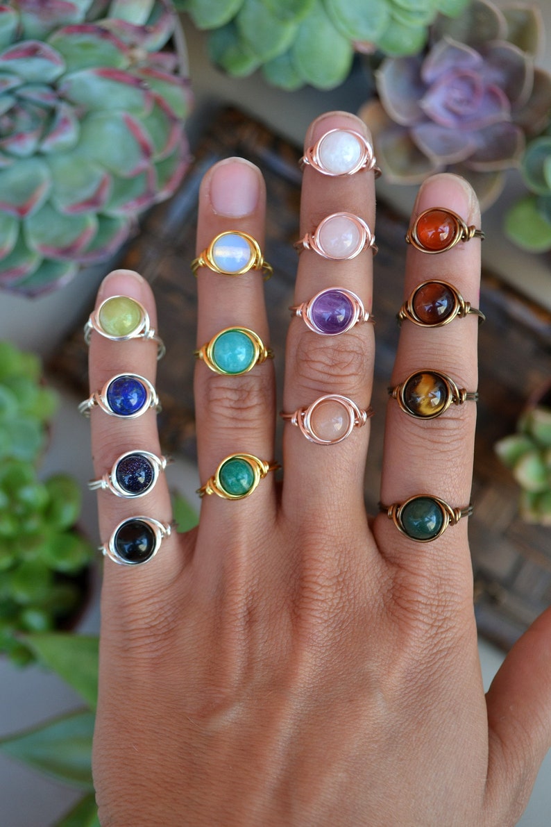 Large Gemstone Bead Ring. Wire Wrapped Bead Ring. Healing Crystal Ring ...