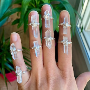 Raw Quartz Crystal Ring. Sterling Silver Filled Ring. Copper Ring. Wire Wrapped Gemstone Ring. Healing Crystal Ring. Gemstone Jewelry.