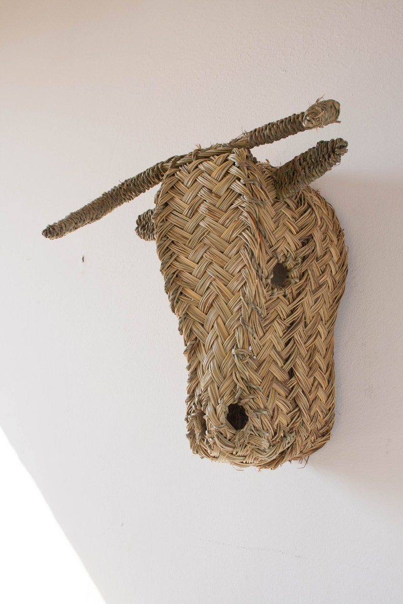 Wicker bull head animal head faux trophy wall decor Etsy