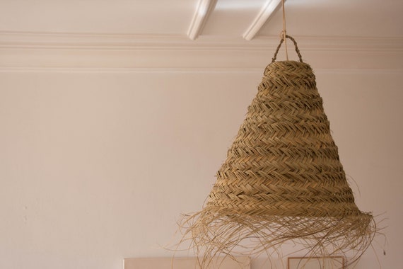 Wicker Hanging Lamp Pendant Ceiling Light Shape Cone Strand Etsy