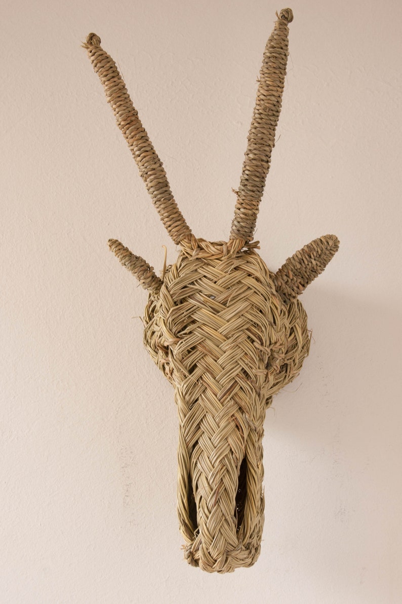 Rattan animal head straw gazelle faux trophy | Etsy