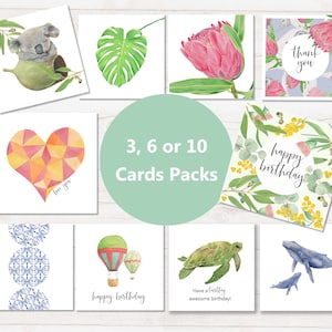 Watercolour Cards Pack of 3,6 or 10/ Greeting Cards/ Watercolour Card Packs