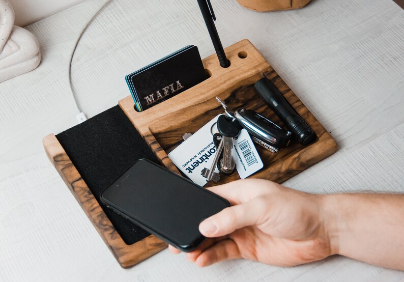 Phone Nightstand Wireless Charger Desk Organization Groomsmen Etsy